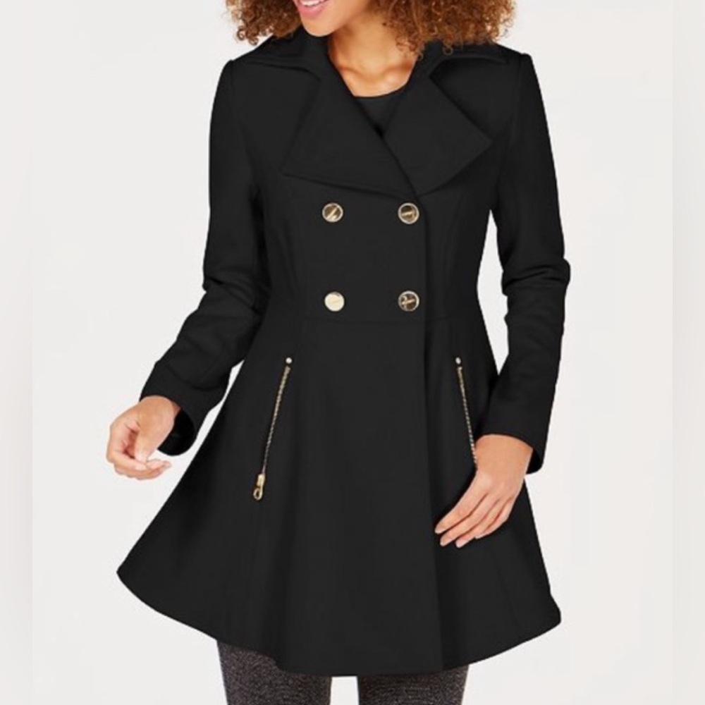 Laundry by Shelli Segal, Black Skirted Pea Coat, Size Medium